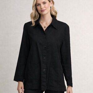 Vintage Y2K Basic Editions Black Linen Blend Blazer Jacket L Goth Grunge Moto